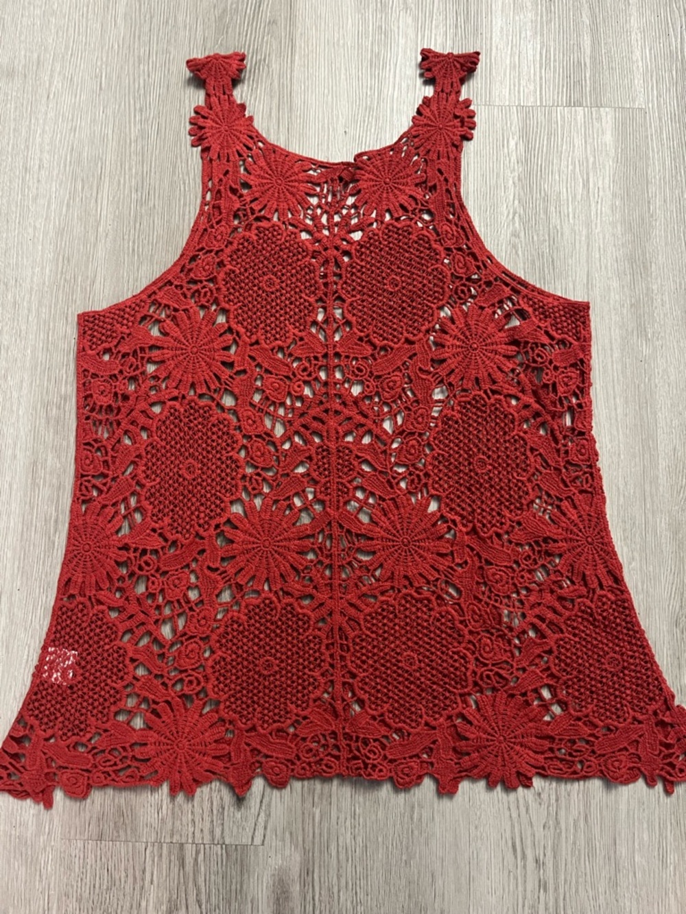 104–Women's Orange Crochet Lace Tank Top - Sleeveless Boho Overlay